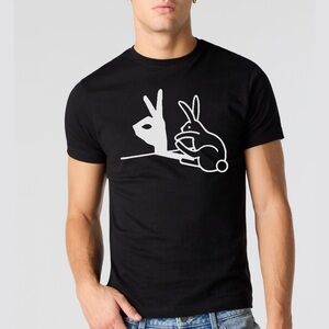 NWT Funny Bunny Shadow Graphic T-Shirt – Slim Fit Short Sleeve Crewneck – Black